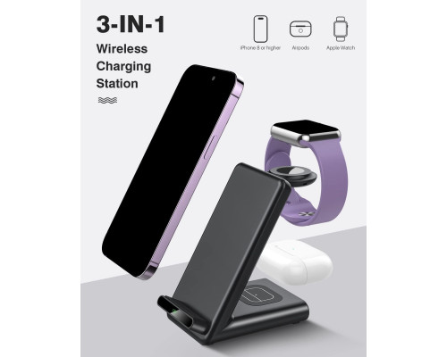 Бездротова зарядна станція QKXC X3Pro 20 Вт, чорний (my-19010)
