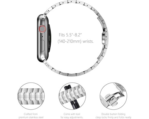 Браслет із нержавіючої сталі NewWays Grade 2 сумісний з Apple Watch Ultra 2 49 мм, Series 10 46 мм, Series 9, Series 8 (my-13090)