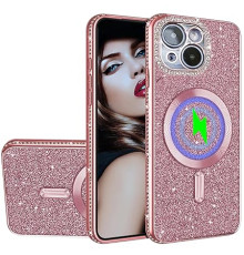 Чохол CCSmall KDLCZ для iPhone15 з блискітками та захистом об'єктиву камери, рожеве золото (my-13075)