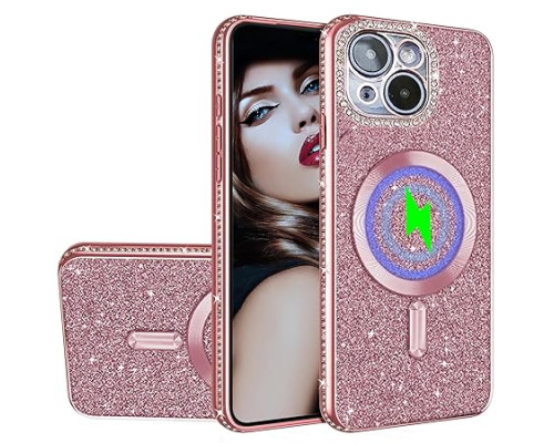Чохол CCSmall KDLCZ для iPhone15 з блискітками та захистом об'єктиву камери, рожеве золото (my-13075)