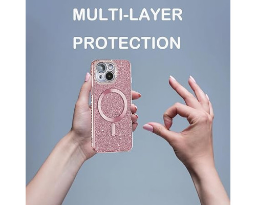 Чохол CCSmall KDLCZ для iPhone15 з блискітками та захистом об'єктиву камери, рожеве золото (my-13075)