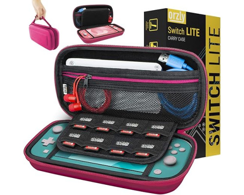 Чохол для Nintendo Switch Lite Orzly з місцем для зберігання ігор та аксесуарів, рожевий (my-16015)