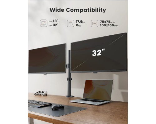 Настільне кріплення ErGear Dual Monitor Stand EGCM1 для монітора, для 2 екранів розміром до 32 дюймів, чорний (my-13127)