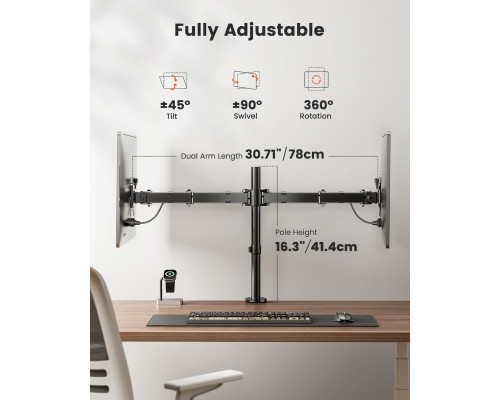 Настільне кріплення ErGear Dual Monitor Stand EGCM1 для монітора, для 2 екранів розміром до 32 дюймів, чорний (my-13127)