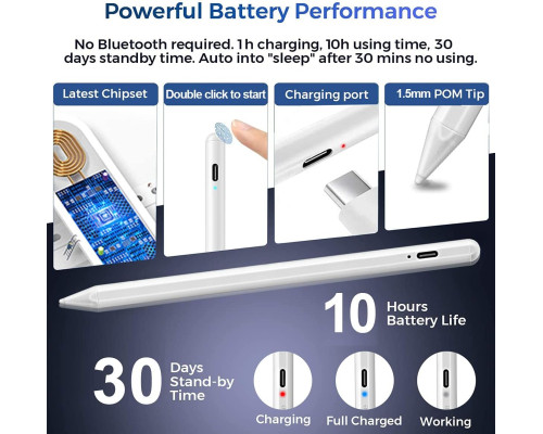 Стілус AICase для iPad з функцією блокування долонь, сумісний з Active Pencil (2018–2020 рр.), iPad Pro (11/12,9 дюйма), білий (my-13126)
