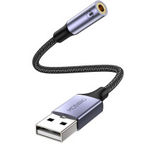 Адаптер MOSWAG USB аудіоадаптер для зовнішньої звукової карти з 3,5-мм стереоконвертером Aux, чорний (my-16072)