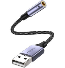 Адаптер MOSWAG USB аудіоадаптер для зовнішньої звукової карти з 3,5-мм стереоконвертером Aux, чорний (my-16072)