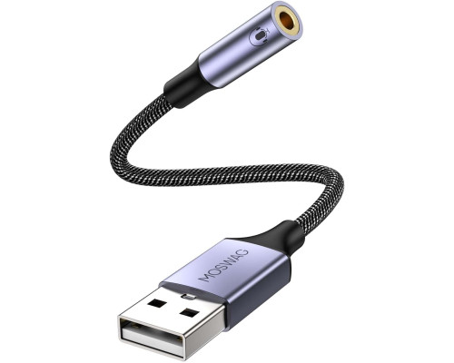 Адаптер MOSWAG USB аудіоадаптер для зовнішньої звукової карти з 3,5-мм стереоконвертером Aux, чорний (my-16072)