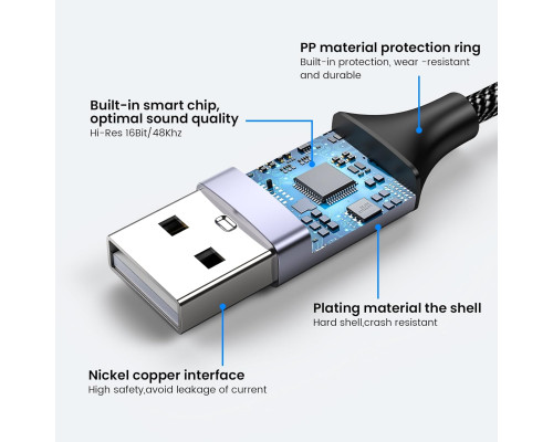 Адаптер MOSWAG USB аудіоадаптер для зовнішньої звукової карти з 3,5-мм стереоконвертером Aux, чорний (my-16072)
