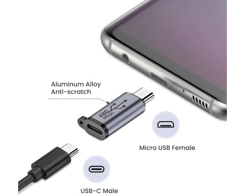 Адаптер Seminer Type-C Female на Micro USB Male підтримує синхронізацію даних, сумісний із Samsung Galaxy S8/S8+ (2 шт.) (my-16074)