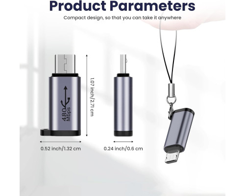 Адаптер Seminer Type-C Female на Micro USB Male підтримує синхронізацію даних, сумісний із Samsung Galaxy S8/S8+ (2 шт.) (my-16074)