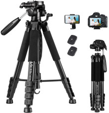 Штатив для камери VICTIV 74" NT70 алюмінієва підставка-штатив для Canon Nikon з сумкою для перенесення та тримачем для телефону, чорний (my-13030)
