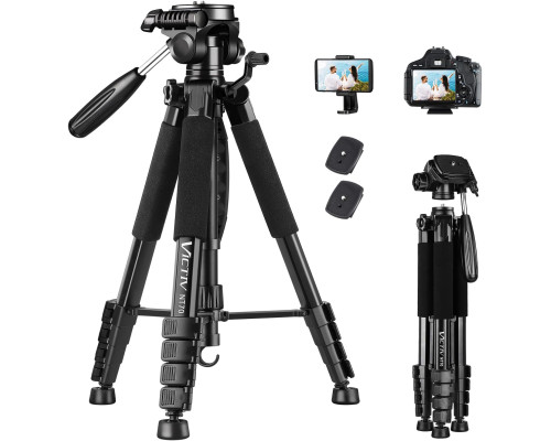 Штатив для камери VICTIV 74" NT70 алюмінієва підставка для Canon Nikon з сумкою для перенесення та тримачем для телефону, чорний (my-13030)