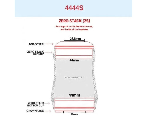 Рульова колонка ZTTO 4444S ZS44/28.6 ZS44/30 для прямого штока вилки та прямої склянки, чорний (my-16079)