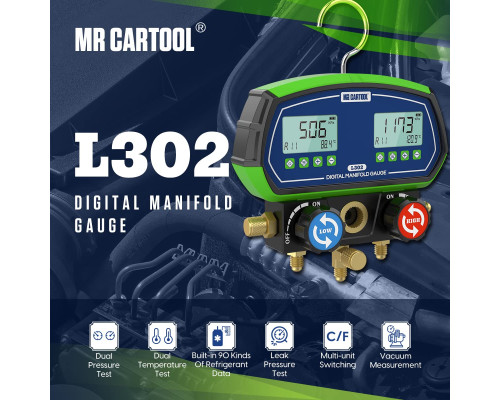Цифровий манометр MR CARTOOL L302 для кондиціонера, з 3 шлангами (my-19012)