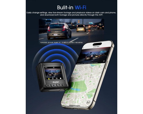 Відеореєстратор Avylet A1, WiFi 2K, зовнішній GPS, 1,5-дюймовий IPS-екран, чорний (my-19016)