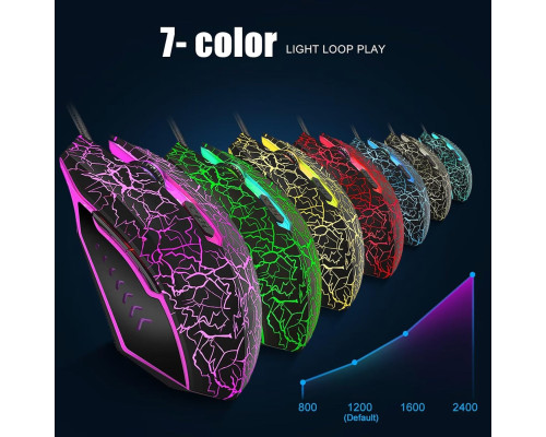 Ігрова миша VGUARD зручна провідна USB-оптична RGB-миша ергономічна для ПК, 7 кольорів світлодіодного підсвічування, чорна (my-16013)