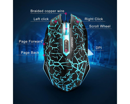 Ігрова миша VGUARD зручна провідна USB-оптична RGB-миша ергономічна для ПК, 7 кольорів світлодіодного підсвічування, чорна (my-16013)