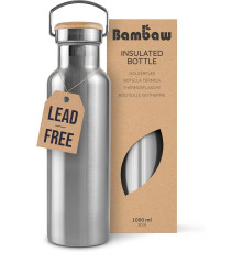 Пляшка для води з нержавіючої сталі Bambaw об'ємом 1 літр, срібляста (my-16021)