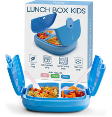 Дитячий Lunch Box Umami KidsBlue зі столовими приладами, 3 відділення, ідеальний розмір порцій для дітей віком від 4 до 12 років, синій (my-13109)