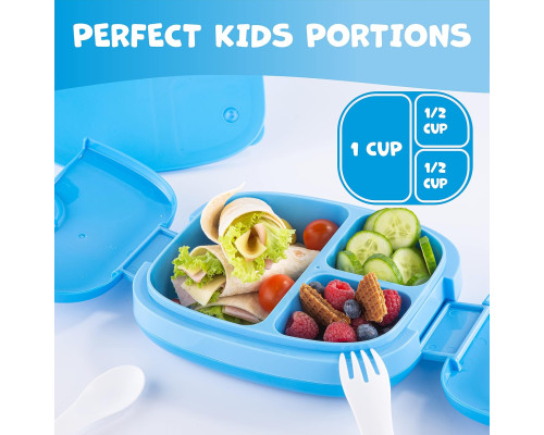 Дитячий Lunch Box Umami KidsBlue зі столовими приладами, 3 відділення, ідеальний розмір порцій для дітей віком від 4 до 12 років, синій (my-13109)