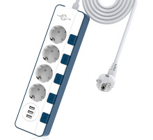 Подовжувач KEPLUG з індивідуальним перемиканням, 4 відсіки з 3 USB, кабелем 2 м та замком від дітей (my-13001)