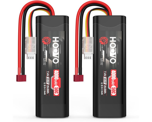 Акумулятор HOOVO 2S 7,4 В 50C 4000 мАг LiPo з Т-подібним штекером для радіокерованих машин 2шт (my-19170)