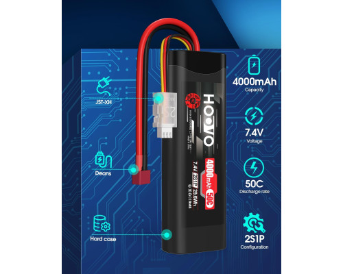 Акумулятор HOOVO 2S 7,4 В 50C 4000 мАг LiPo з Т-подібним штекером для радіокерованих машин 2шт (my-19170)