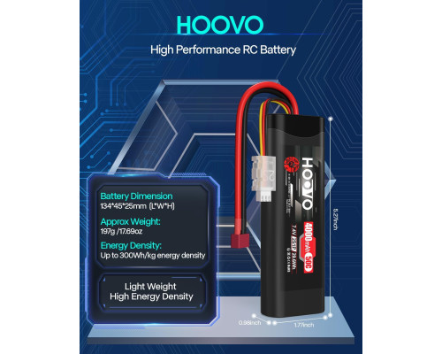Акумулятор HOOVO 2S 7,4 В 50C 4000 мАг LiPo з Т-подібним штекером для радіокерованих машин 2шт (my-19170)