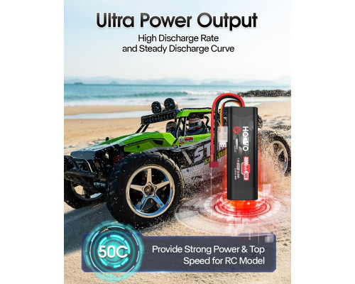 Акумулятор HOOVO 2S 7,4 В 50C 4000 мАг LiPo з Т-подібним штекером для радіокерованих машин 2шт (my-19170)