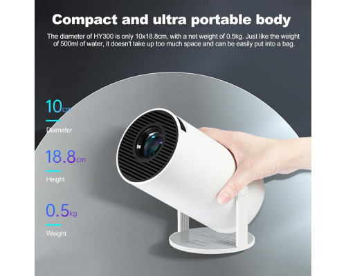 Міні-проектор BESSVWELL HY300, 4K UHD, Android 11, Wi-Fi 6, Bluetooth 5.0, білий (my-19124)