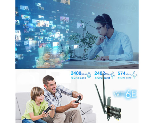 Мережа карта Ubit AX210S PCIe WiFi 6E Макс. швидкість 5374 Мбіт/с (my-19099)