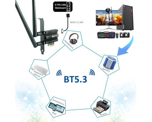 Мережа карта Ubit AX210S PCIe WiFi 6E Макс. швидкість 5374 Мбіт/с (my-19099)