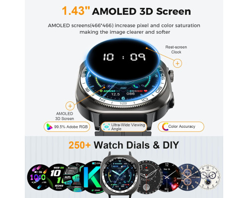 Смарт-годинник Soudorv Y10, AMOLED 3D 1,43 дюйми (my-19060)