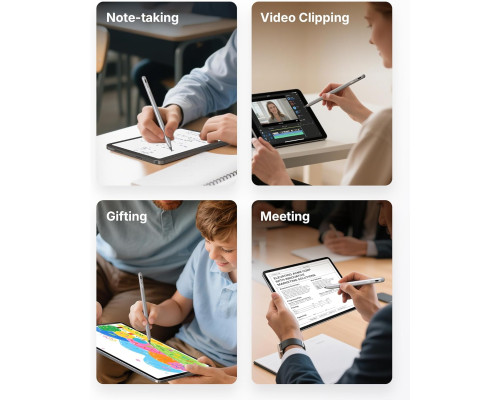 Стілус Metapen A8 ME-APP152 для iPad 2018–2025 із чутливістю до нахилу, сумісний із Apple iPad, сірий (my-19195)