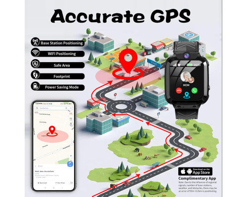 Розумний годинник JUBUNRER Noir, з GPS та функцією SOS-дзвінків, чорний (my-19062)
