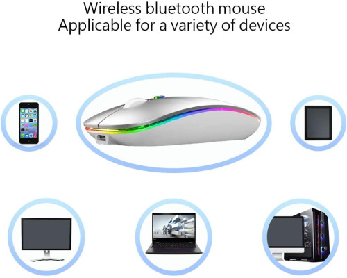 Бездротова Bluetooth-миша WREANU, зі світлодіодним підсвічуванням, безшумна, USB-приймач BT5.2 та 2.4G, срібляста (my-20061)