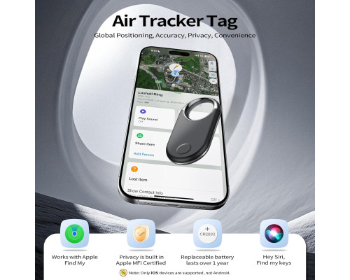 Bluetooth-трекер Hendari та шукач ключів 4шт, сумісний з Apple Find My, чорний (my-20151)