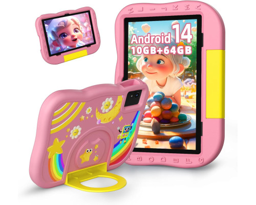 Дитячий планшет Rebecco K70i 10 дюймів Android 14 Octa-Core 6000 мАг акумулятор 10 ГБ ОЗУ 64 ГБ ПЗУ, рожевий (my-20027)