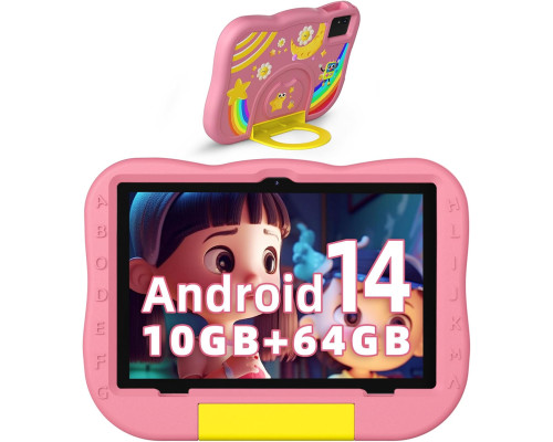 Дитячий планшет Rebecco K70i 10 дюймів Android 14 Octa-Core 6000 мАг акумулятор 10 ГБ ОЗУ 64 ГБ ПЗУ, рожевий (my-20027)