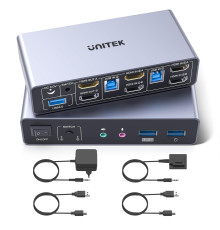 HDMI-KVM-перемикач Unitek SJW-KM202B для 2 моніторів та 2 комп'ютерів, 4K при 144 Гц (my-20140)