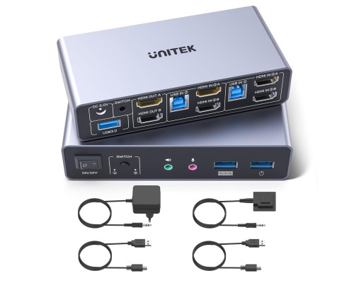 HDMI-KVM-перемикач Unitek SJW-KM202B для 2 моніторів та 2 комп'ютерів, 4K при 144 Гц (my-20140)
