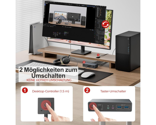 HDMI-KVM-перемикач Unitek SJW-KM202B для 2 моніторів та 2 комп'ютерів, 4K при 144 Гц (my-20140)