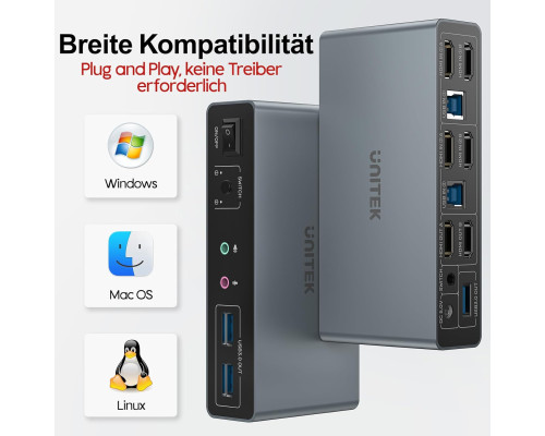 HDMI-KVM-перемикач Unitek SJW-KM202B для 2 моніторів та 2 комп'ютерів, 4K при 144 Гц (my-20140)