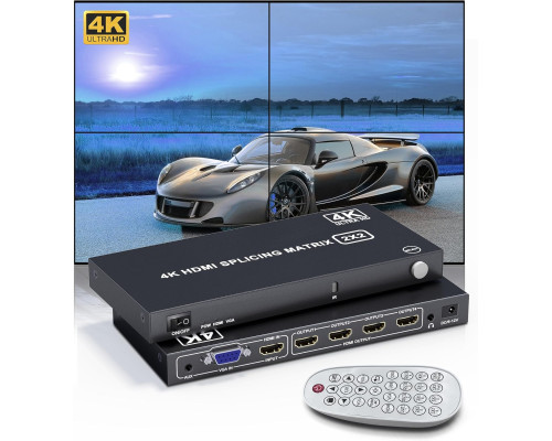 Контролер відеостіни 2x2 Clickfish VW-HDMI204-F з можливістю поєднання 4 телевізорів, чорний (my-20072)