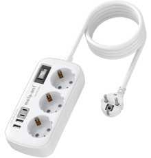 Мережевий подовжувач Meta-Ant 6188-1.5M з USB 3,4 А, 17 Вт, білий (my-20097)