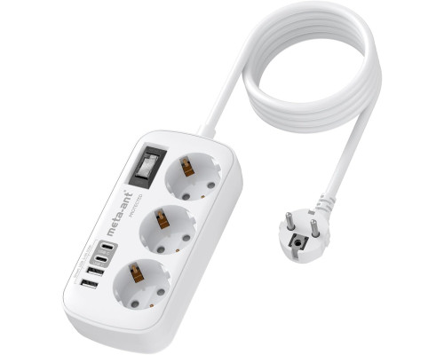 Мережевий подовжувач Meta-Ant 6188-1.5M з USB 3,4 А, 17 Вт, білий (my-20097)