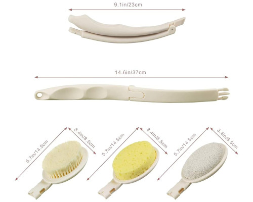 Щітка для душу та ванни MEGHNA MG-Brush-EU для спини, розбірна, 3 в 1, кремовий (my-20023)
