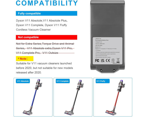 Змінний літій-іонний акумулятор Labtec V11 для Dyson V11 25,2 В 3900 мА·год (my-20113)