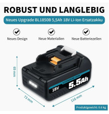 Акумулятор HOMEDAS 5,5 Ah 18V Li-ion для Makita BL1850B з індикатором рівня заряду (my-21143)